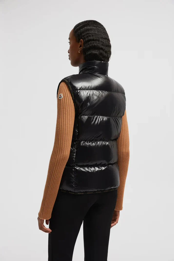 Moncler  -  Doudoune sans manche noire brillante femme